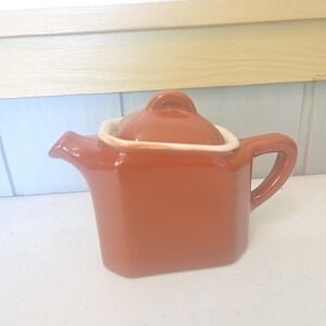 Vintage Hall USA Pottery Small Brown Orange Personal Single Serve Teapot Lid